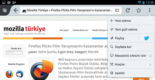 Android için Firefox'ta hızlı paylaş özelliği