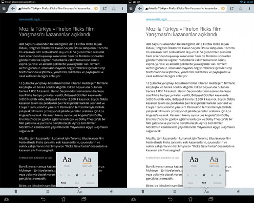 Android için Firefox'ta Okuyucu'nun koyu ve açık modları