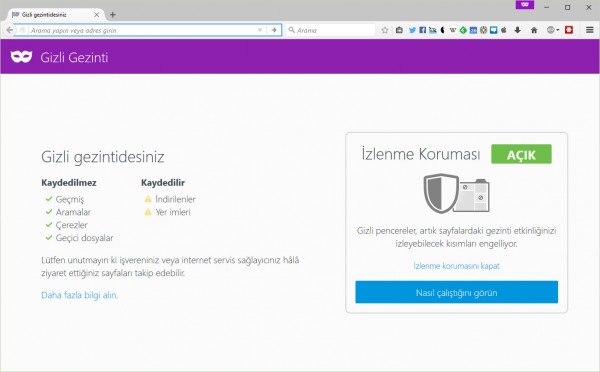 Firefox Gizli Gezinti